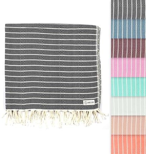 Sand Cloud Turkish Beach Towel - Sand Proof - 100% Certified Organic Turkish Towel - Quick Dry Towel for Beach, Picnic, Blanket or Bath Towel - As Seen on Shark Tank - Gocek (Black)