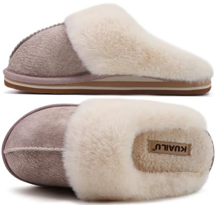 KuaiLu Womens Fluff Plush Memory Foam House Mule Slippers Cosy Arch Support | Ladies Warm Winter Slip on Home Shoes Comfy Cushion Bedroom Daily Lounge Non-Slip Hard Sole Indoor Outdoor UK3-9