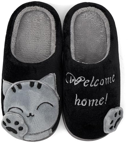 ChayChax Carino Cartone Animato Pantofole da Casa Bambini Uomo Donna Inverno Peluche Ciabatte Interne Comode Caldo Scarpe di Cotone Invernale, Nero, 39/40 EU=Produttore 40/41