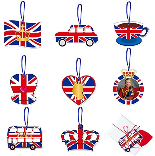 8Pcs Union Jack Hanging Decoration for 2023 King's Coronation - Mini Pendant Ornaments, Great British Party Paper Pendants for King Charles III Souvenirs