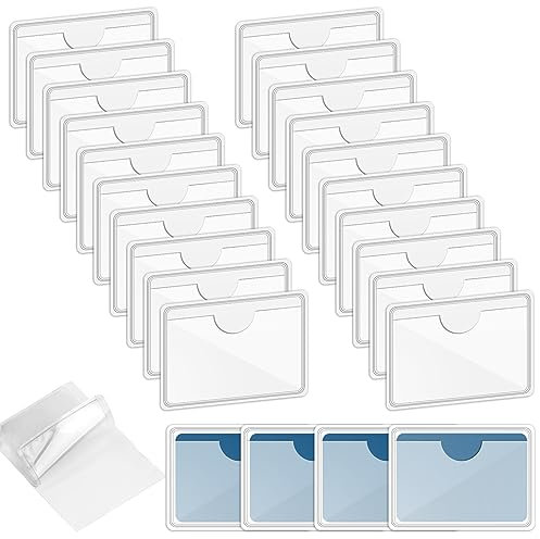 Svalor Etikettenhalter Selbstklebend 5x7cm, 24 Stück Visitenkartentaschen Selbstklebend, Transparent Visitenkartenhüllen zum Einkleben für Büro Zuhause Schule Organisieren und Sortieren