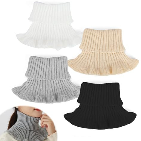 HERKINDNESS 4 Pcs Fake Collar, Collars for Women Turtleneck Style, 4 Colors Knitted False Collars Women, Detachable Collar Used for Decoration, Keep Your Neck Warm