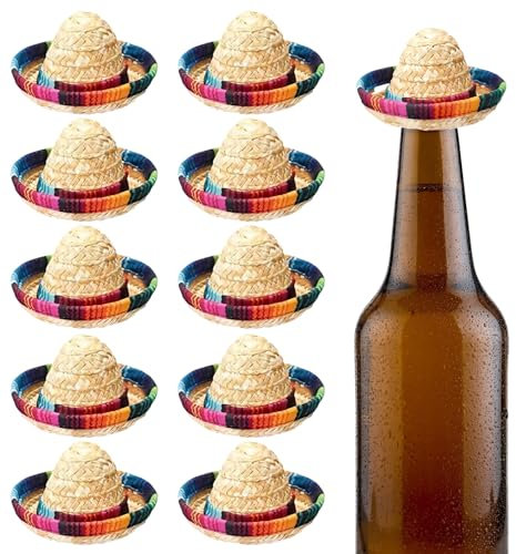Falafoty Mini Sombrero Mexicano, 10PCS Cinco De Mayo Fiesta Sombrero De Paja Disfraz de Fiesta para Niños Adultos, Sombrero De Fiesta Divertido para Carnaval Verano Fiesta Temática Mexicana