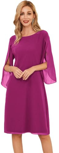 GRACE KARIN Women Formal Chiffon Wedding Guest Dress 3/4 Sleeve Cocktail Party Dresses for Summer Size 18 Hot Pink