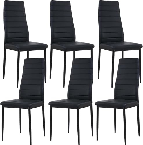 buybyroom Sillas de Cocina, Juego de 6 sillas de Comedor, 6 sillas de salón y reuniones, sillas de Cocina de 6 Piezas en Oferta, Juego de sillas Acolchadas de Piel sintética, Patas de Metal, Negro