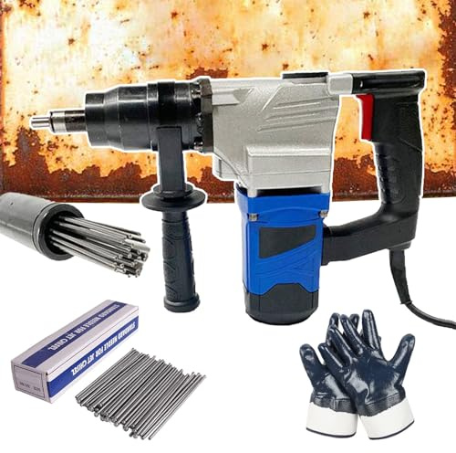 Rust Removal Tool Electric Needle Scaler/Handheld Slag Cleaner,Industrial Grade Tool for Rust Removal &Paint Stripping with 120pcs 3×180mm Descaling Needles &Non Slip Gloves