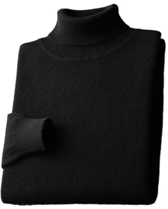 ERFMFKL Suéter de cuello alto para hombre, lana merino, suave, clásico, suéter de punto cálido con acanalado