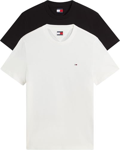 Tommy Jeans Tjm Xslim 2pack Jersey Tee Ext Dm0dm20687, Maglietta a Maniche Corte Uomo, Multicolore (Black/Ecru), L (Pacco da 2)