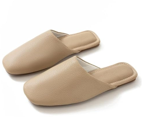 Hyfant Top Grain Leather Slippers Women Genuine Leather Slippers Scuff Slippers With Latex Pad for Women and Men Minimalist Mules House Slip-on Shoes for Office Home Bedroom Living Room Guests Visitor
