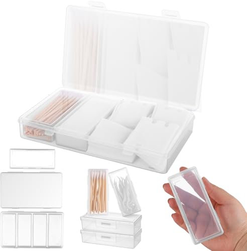 5Pcs Cotton Bud Holder for Travel Portable Small Cotton Swab Holder Mini Box, 4 in 1 Small Plastic Storage Organizer Containers Reuseable Refillable Storage for Storing Cotton Balls Flosser Toothpicks