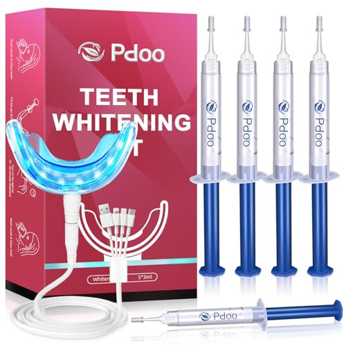 Pdoo Zahnaufhellungs-Set mit LED-Licht 5 Pack für empfindliche Zähne, schnelle Ergebnisse für die Zahnaufhellung zu Hause, Zahnaufhellungsgel hilft, alle Arten von Flecken zu entfernen