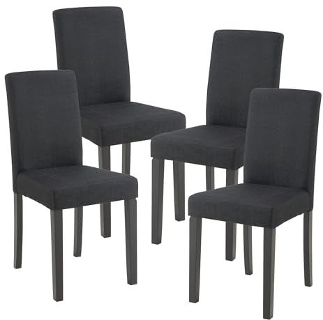 [en.casa] Set de 4 Chaises Rembourrées de Salle à Manger Siège Confortable Résistant Design Moderne pour Cuisine Salon Bureau Pieds en Bois Massif Revêtement Polyester Noir 89 x 43 x 54 cm