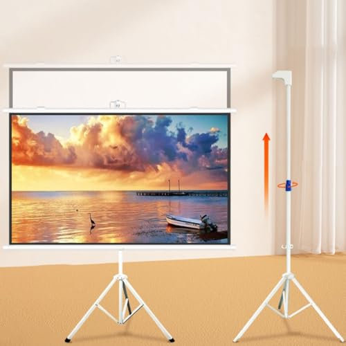 Pantalla de proyector con soporte, pantalla de proyección retráctil, marco fijo montado en pared/techo, para cine en casa, cine en casa, oficina, pantalla de proyección de juegos (127 cm (16:9))