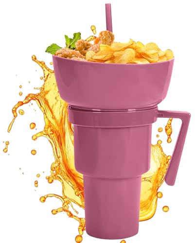 Vaso para aperitivos y bebidas, vaso para bebidas con cuenco para aperitivos en la parte, recipiente para alimentos a prueba de fugas, vasos para patatas fritas, dulces, frutas, postres