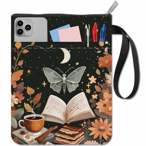 craspire Protège Livres Insectes Motif Lune Motif Fleurs pour Livres de Poche Lavable en Tissu avec Fermeture Éclair et Pochette Supplémentaire Idéal pour Les Amoureux des Livres Ou comme Cadeau