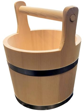 Wooden World - Cubo Grande de Madera con asa de 7 l - Estilo Antiguo, Maceta para Sauna Muy sólida