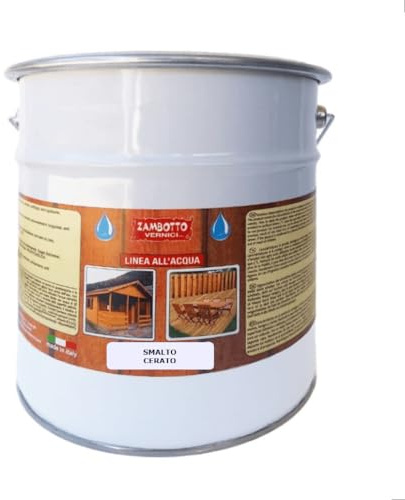 ZAMBOTTO VERNICI Smalto Cerato All'acqua Satinato Per Legno Per Interni Ed Esterni Da 0,75 A 5 Litri, RAL 1013 - Bianco perla 223, 2,5L, Satinata