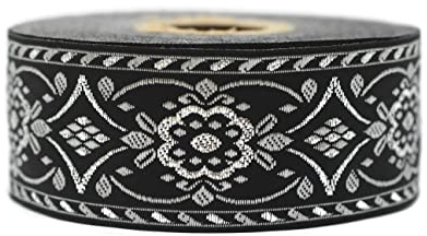 10.9 Yard spole 35mm Svart-Grå Motiv Jacquard bård vävda band jacquardborte kostymbård broderi