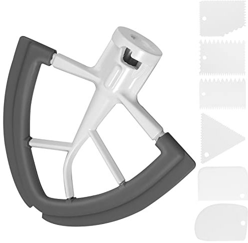 FUNYKICH Frusta Piatta con 6 Pezzi Raschietti per Pasta,per Impastatrice a Testa Inclinata per KitchenAid da 4.5-5 Quarti,Lavabile in Lavastoviglie