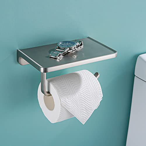 RANDOM Toilet Paper Holder with Shelf Brushed Nickel Toilet Paper Dispensers Solid Metal Tissue Holder Wall Mounted Toilet Paper Roll Holder.RD93008-BN