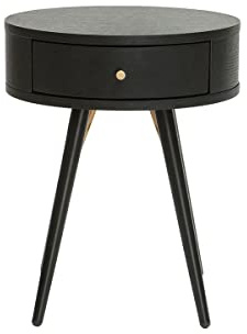 Miliboo Table de Chevet Ronde avec tiroir Bois et métal Noir Koral