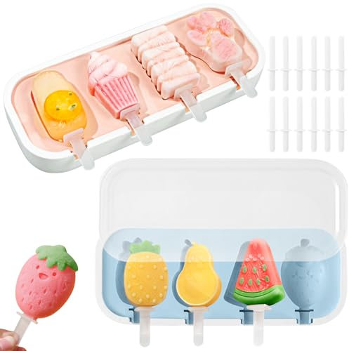 FOVERN1 2 Pieces Ice Cream Moulds, Silicone Ice Lolly Moulds, Reusable Cake Pop Mould, Popsicle Molds for Home Outdoor(Bear Paw and Fruit)