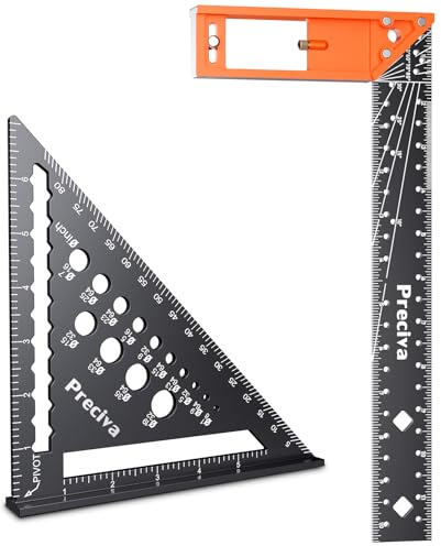 Preciva Carpenter Square Set - 7” Rafter Square and 12” Right Angle Ruler, Aluminum Alloy Carpenter Measuring Layout Tool for Woodworking and Carpentry