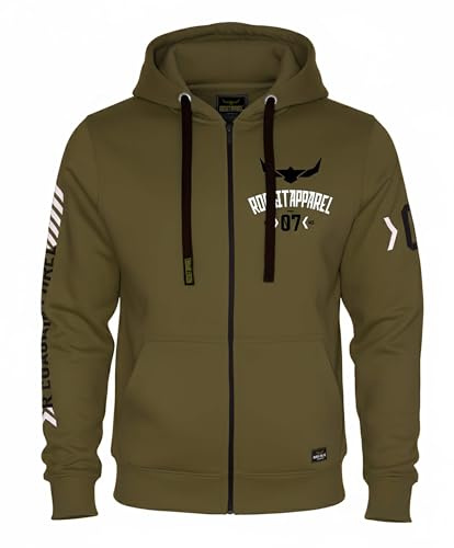 ROCK-IT Apparel I Giacca con Cappuccio da Uomo Racer 07 I Felpa con Cappuccio Premium I Hoodie con Cerniera I Tessuto Molto Confortevole e Morbido I Pullover [S-5XL ] Olive Green L