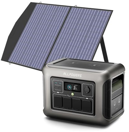 ALLPOWERS R1500 générateur solaire avec panneaux solaire pliables de 100W, 1152Wh batterie LiFeP04, 2 x Chargement rapide sans fil 15W, fonction UPS, Entrée maximale de 1500W, camping, jardin