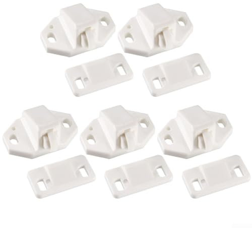 Essential ABS Door Roller Catch for Furniture Cabinet, White (5pc Set)