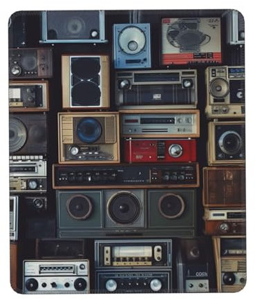 Square Mouse Pad Vintage Wall of Radio Boombox Custom Mouse Mat Non-Slip Rubber Base 7 x 8.6 in Computer Mouse Pads for Wireless Mouse Laptop Office Desk Accessories Mousepad