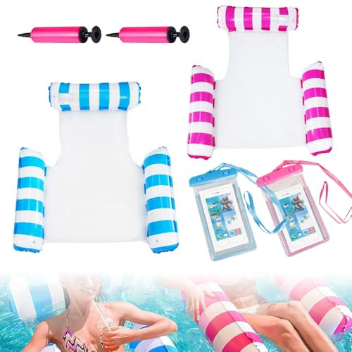 KQWVZ 2 Stück Luftmatratze Pool, Luftmatratze Wasser Mit Rückenlehne Und Armlehnen, Luftmatratze Für Pool, Pool Aufblasbar Wasser Hängematte Für Schwimmmatratze,Schwimmbad Strand Wasserspielzeug