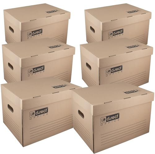 ‎D.RECT Scatole Archivio in Cartone 6 Pezzi – Contenitori con Coperchio e Maniglie – 420g/m² – Per Documenti, Cartelle e Scatole Archivio – 43x33x29cm