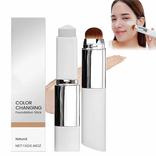 Chartming Color Changing Foundation Stick,2-in-1 Foundation Stick with Brush,White Color-Changing Cream,Full Coverage Concealer,Waterproof Long-Lasting Sweatproof for Natural Makeup(Ivory)