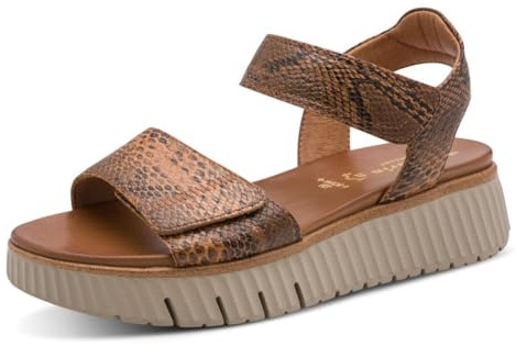 Tamaris Comfort Women's Wedge/Plat Sand MultiAdjustable Wedge Sandal, Cognac Snake, 40 EU