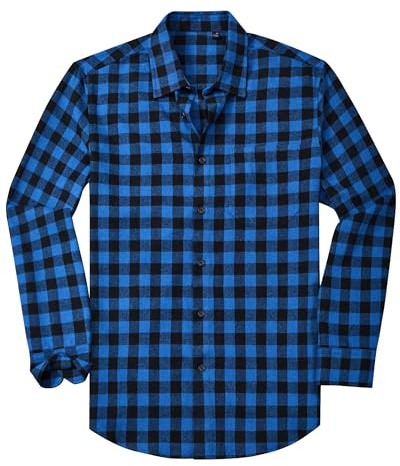 Alimens & Gentle Blue Plaid Flannel Shirt Men Long Sleeve Casual Work Soft Warm Button Down Shirts Family Gathering M