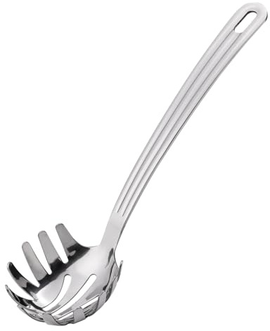 Cuillère à Spaghetti en Acier Inoxydable avec Dents (23 cm) - Fourchette à Pâtes, Serveur de Pâtes, Ustensile de Cuisine Robust, Classique, Lavable au Lave-Vaisselle