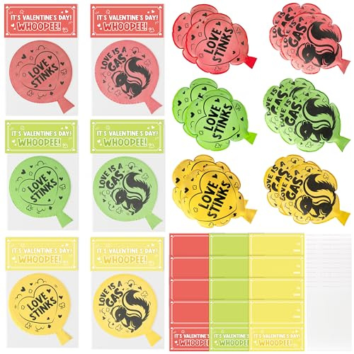 CPicdn 12 Pack Valentine's Day Whoopee Cushions Set, Skunk Whoopee Cushion with Self Sealing Bag Packaging Card Head, Valentine Fart Prank Kit Toys Party Favors Novelty Trick Joke Gift for Office Home