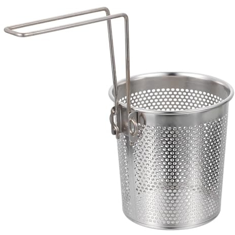 EXHUMKY Foldable Stainless Steel Noodle Sieve with Handle, Handheld Pasta Strainer Basket for Household Kitchen, Food Grade Straining Gadget for Draining and Rinsing