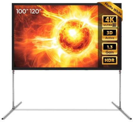 NothingProjector utomhus projektorduk med stativ, bärbar och vikbar, 4K UHD 16:9, snabb montering på 3 minuter, aluminiumram, för camping, trädgård och hemmabio, 1,3 gain, 120 tum