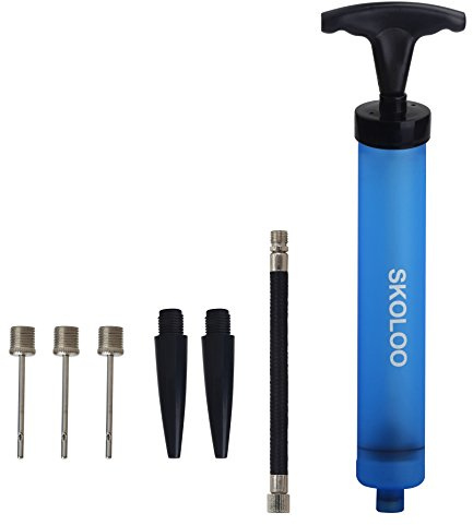Skoloo 10 Portable Hand Air Ball Pump Inflator Kit with Needle, Nozzle, Extension Hose for Soccer Basketball Football Volleyball Water Polo Rugby Exercise Sports Ball Balloon Swim Inflatables, Blue