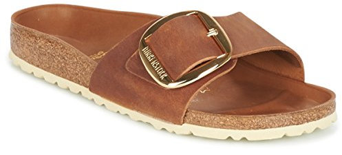Birkenstock Madrid Big Buckle, Oiled Leather FLIP Flops, Cognac 1006525, 35 EU Schmal