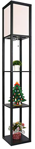 PULUOMIS Floor Lamp with Shelves, 3 Layers Wooden Shelf Standing Light, Modern Reading Lamp for Bedroom, Living Room, Office, Home Decoration (Size:26x 26x 160 cm) (Without Bulb)-Black