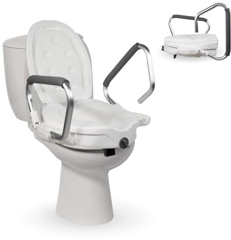 Mobiclinic®, Toilettensitzerhöhung, 17cm, Mit klappbaren, Gepolsterten armlehnen und Deckel, Passend für ovale toiletten, Ergonomisch, Leicht, Sicher, Europäische Marke, Modell guadiana