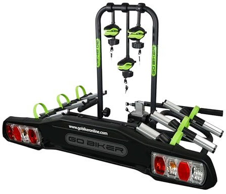 GO BIKER Fahrradträger für 2 und 4 Elektrofahrräder und Standardfahrräder - Kapazität 60 kg - Diebstahlsicherung - klappbar - Kippfunktion - Pilot 6 Funktionen - E-Bike (Ranger)