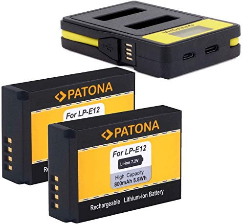 PATONA LP-E12 Akku Pack mit Ladegerät 141652 (voll Integriertes USB Kabel) - Kompatibel mit Canon EOS 100D M M10 M50 M100 M200 - PowerShot SX70 HS