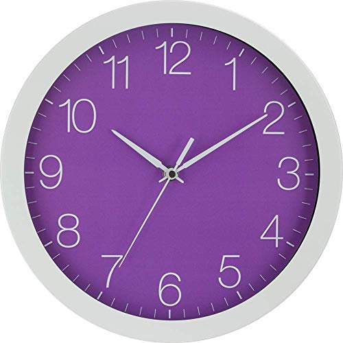 Eurotime 56151002 Reloj de Pared Radiocontrolado, Reloj Mesa, 30 cm, Carcasa de Aluminio Blanco, Cristal Auténtico, Esfera de 12 Números, Cambio Automático de Hora, para Salón o Oficina