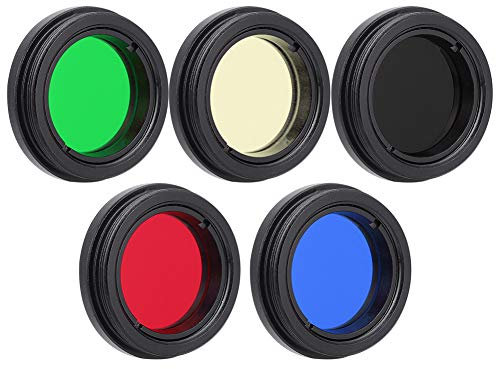 1,25-Zoll Teleskopfilter Mit Hohem Kontrast Optische Linse, Teleskop Mondfilter Okularfilter Set 1,25-Zoll Rot Blau Gelb Grün Schwarz Farbe Für Die Beobachtung des Mondplaneten