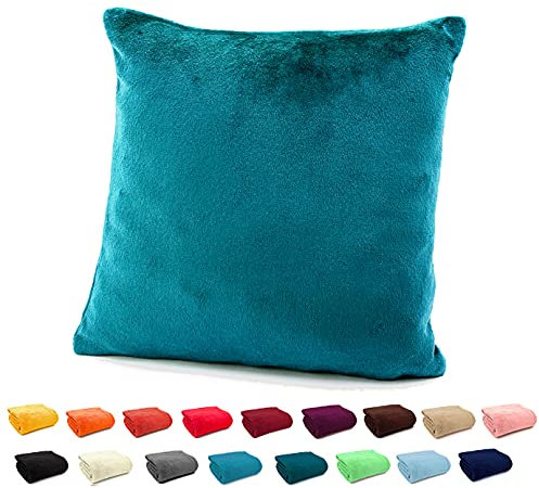 heimtexland ® Flanell Kuschel Kissen Super Soft Dekokissen Plüsch Typ380 Kissenhülle Dunkel-Petrol 40x40 cm