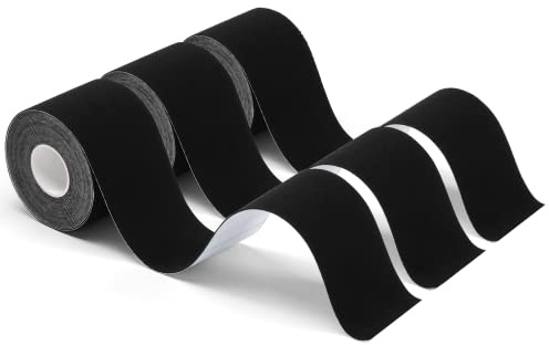 Nastro kinesiologico sportivo per i muscoli, 5 m x 5 cm, nastro kinesiologico impermeabile ed elastico per lo sport, 3 rotoli (Nero)